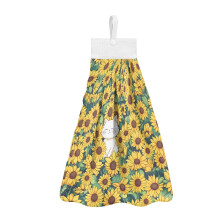 Sunflower Cat Hand Towels Set of 3 with Hanging Loop