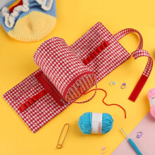 Knitting Needle Storage Polyester Set Red White Checkered