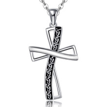 Celtic Knot Cross Necklace 925 Sterling Silver Oxidized