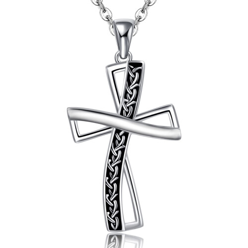 Celtic Knot Cross Necklace 925 Sterling Silver Oxidized
