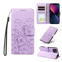 Purple Leather iPhone 14 Case with RFID Wallet Magnetic
