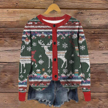 Women's Winter Casual Printed Knit Cardigan with Long