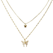 Butterfly Alloy Necklace Women Double Layer Silver Gold
