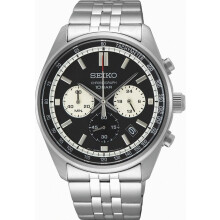 Montre Seiko 2025, bracelet en acier inoxydable, cadran blanc et noir, idéale au quotidien.