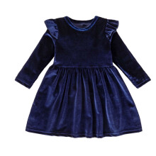Velvet Dress for Toddler Girls A-line Ruffle Long Sleeve