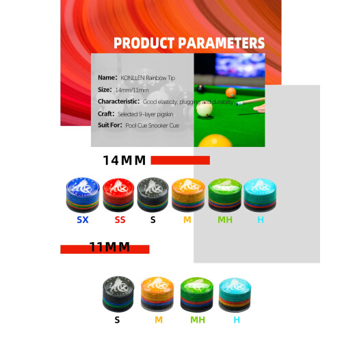 Rainbow Billiards Tip 14mm Medium Hardness 1