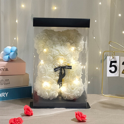PE Rose Bear Eternal Flower Gift for Girlfriend White
