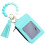 PU Beaded Wristlet Wallet with Tassel Keychain Mint Green 1