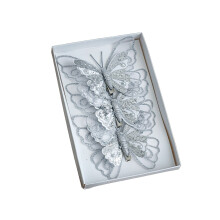 Glitter Butterfly Christmas Ornaments 3 pcs Silver