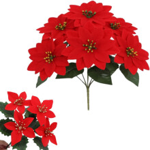 Faux Poinsettia Silk Flower Stem 7 Flowers UV Resistant