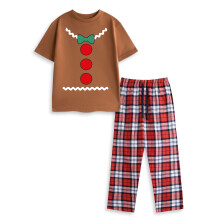 (11-12 Years) Show Me The Merch Short Sleeve Long Leg Pyjama Set (Unisex Kids Brown)