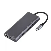 11-in-1 USB-C HUB Docking Station 100W PD RJ45 100Mbps Ethernet Port 4K HD TF Card Slots for Win/Linux/Android