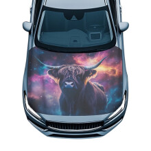 Car Hood Cover Washable Galaxy Highland Cow Design for