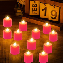 Pink LED Tea Lights Flameless Votive Candles 12 Pack