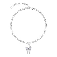 Sterling Silver Butterfly Anklet with Created Opal Double