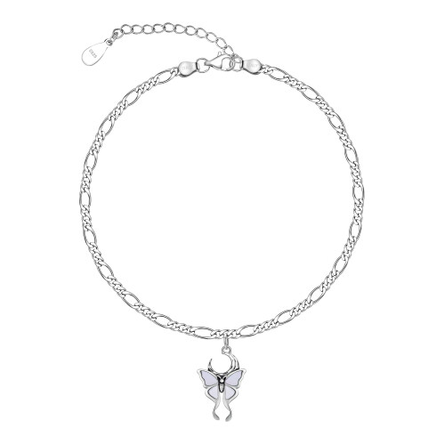 Sterling Silver Butterfly Anklet with Created Opal Double