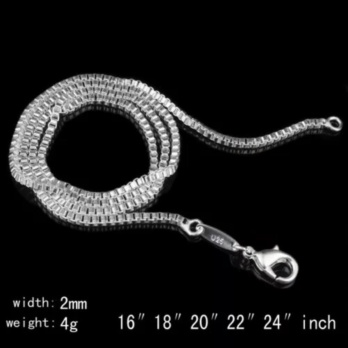 Sterling Silver Box Chain Necklace 2mm 16-24 inch 5 Pack
