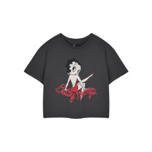 (Large) Betty Boop Cropped Short Sleeved T-Shirt (Womens Grey)