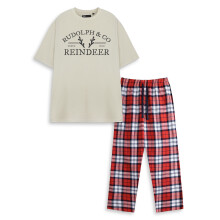 (X-Large) Show Me The Merch Short Sleeve Long Leg Pyjama Set (Unisex Beige)