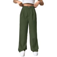 Women's Wide Leg Trousers High Waisted Olive Green