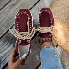 Women's Faux Suede Loafers with Rope Lacing, Flat Casual