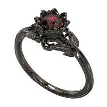 Skull Gothic Ring Black Gold Heart with Zirconia