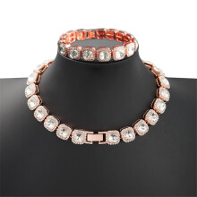 Hip Hop Cuban Chain Rhinestone Necklace and Bracelet Set