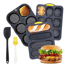 Set mit 5 Silikon-Hamburger-Brötchenformen, 4/6/9 Tassen Hotdog-Brötchenform mit Spatel und Pinsel, -Formen-Set