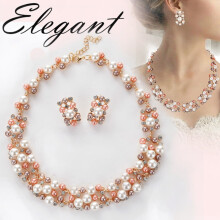 Soumake faux pearl rhinestone necklace and earrings set 2