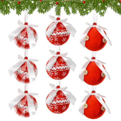 Glitter Shatterproof Christmas Ball Ornament Red 9 pcs