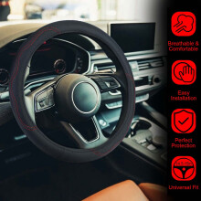 Steering Wheel Cover Microfiber Leather 14.5-15 Inch Black