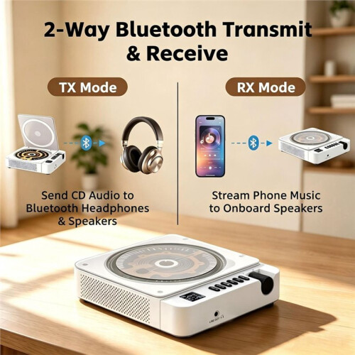 Portable CD Player  FM Transmit SPDIF Output Type-C Rechargeable Retro Music Player 1