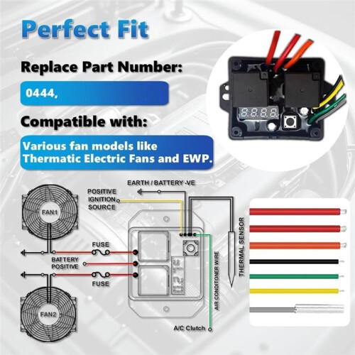 1set Universal Radiator Fan Controller  12V, Adjustable Electric Cooling Fan Thermostatic Relay Kit A 1