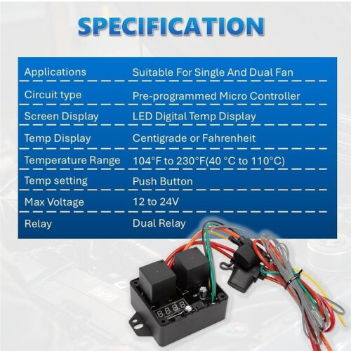 1set Universal Radiator Fan Controller  12V, Adjustable Electric Cooling Fan Thermostatic Relay Kit A 2