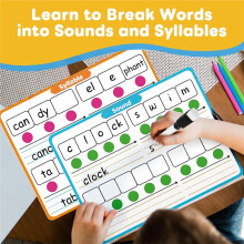 12 Packs Phonemic Awareness Dry Erase Phonics Games Flash Cards Speech Therapy Material, Elkonin Boxes for Kids