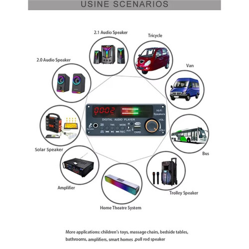 DC12V MP3 WMA WAV Decoder Board  5.3 Handsfree Car Audio Microphone USB TF FM DIY Music Player for Amplifier 2