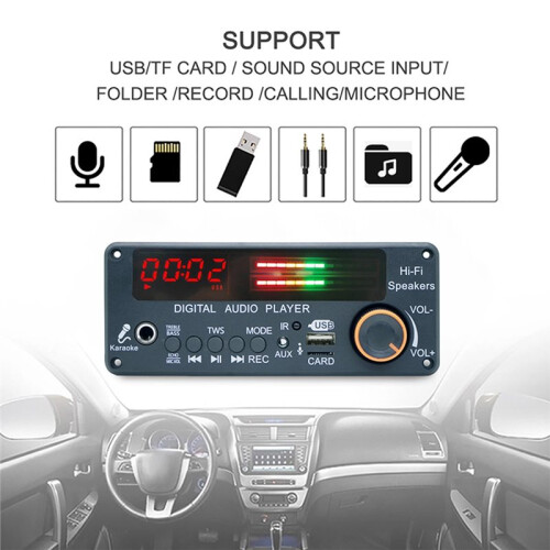DC12V MP3 WMA WAV Decoder Board  5.3 Handsfree Car Audio Microphone USB TF FM DIY Music Player for Amplifier 2