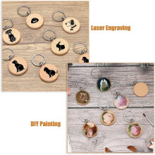 100 Stück Unvollendete Holz-Schlüsselanhänger für Gravur, 7 mm Dicke Runde DIY-Holz-Tags, Schlüsselanhänger- Aus Edelstahl
