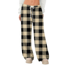 Women's Fleece Plaid Sleep Pants Khaki M