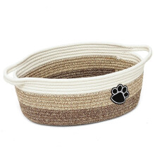 Hondenspeelgoedmand en -Bak voor Hond en Kat, Kleine Geweven Touwmand voor Babyopslag Beige-Koffie-Trio