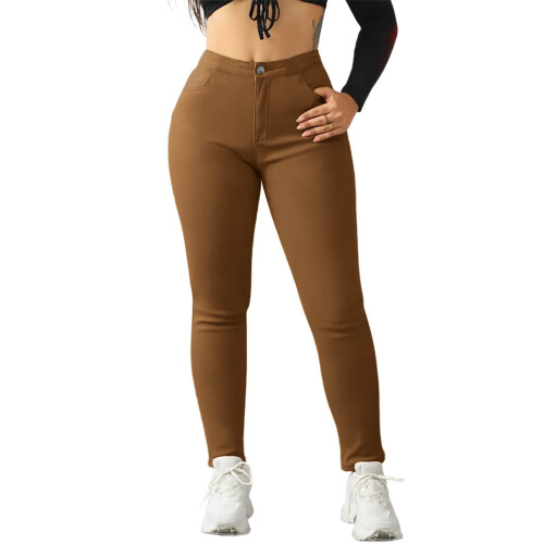 Women's Fleece-Lined Thermal Leggings Solid Color High