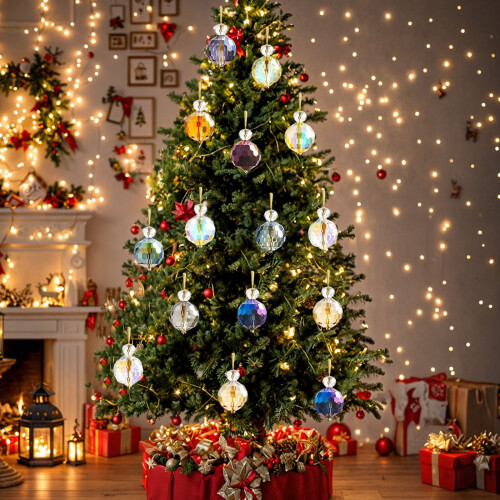 Crystal Glass Christmas Balls Multicolor 12 pcs