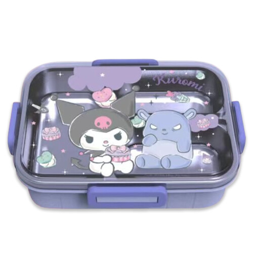 Kuromi Printed Bento Box with Spoon 4-Point Lock 1