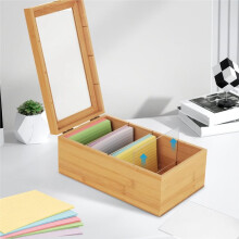 Scatola di Stoccaggio In Legno Multi Grids con Coperchio, Scatola per Ricette con Note Adesive, Scatola Organizer da Scrivania, Stoccaggio Domestico