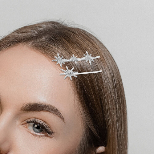 Rhinestone Hair Clips Silver 4 Pieces 2