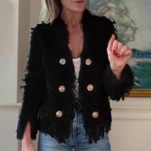 Women's Lightweight Long Sleeve Fringe Polyester Jacket