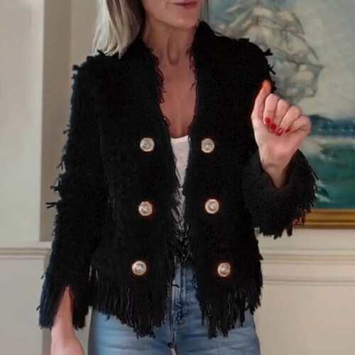 Women's Lightweight Long Sleeve Fringe Polyester Jacket