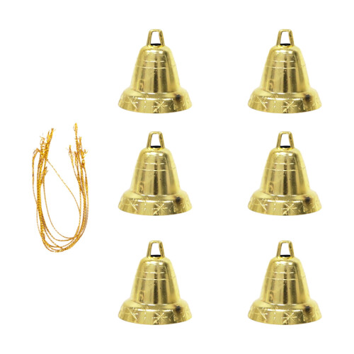 Christmas Gold Bells Pendants 1.1 Inch 6 Pack