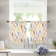 Sheer Curtains Light Filtering Voile 52x54 in Grey Yellow