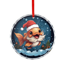 Goldfish Ornament Crystal Glass Red Santa Hat 1pc